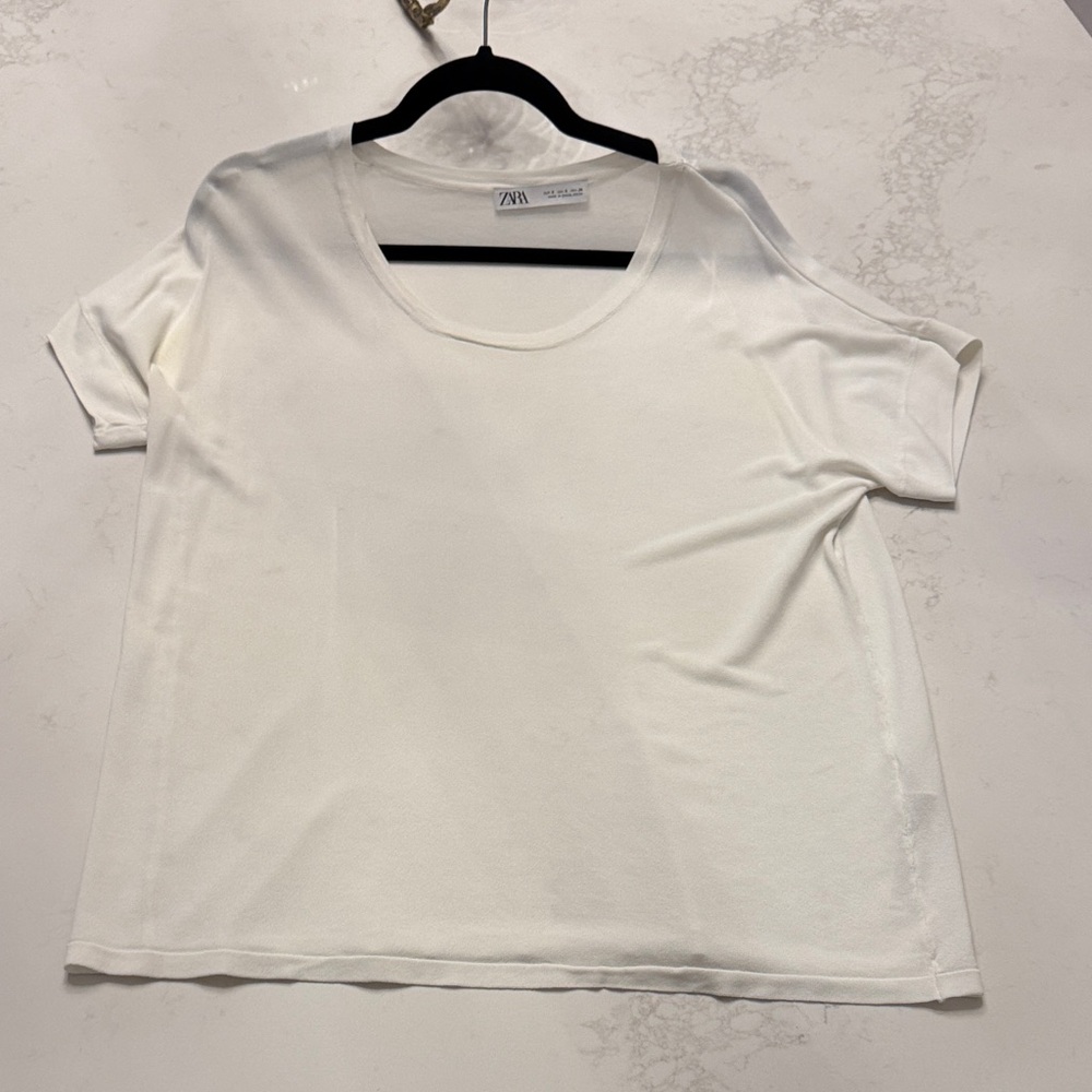 Zara Women's White Short Sleeve Tee